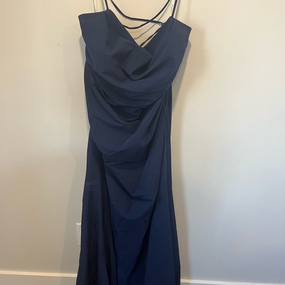 Navy David’s Bridal Bridesmaid formal prom dress - Picture 3 of 4